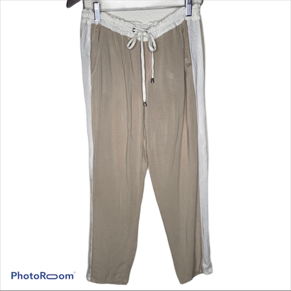 Splendid Tan and white drawstring pants Small